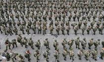 Russian paratroopers take part in drills at a military aerodrome in Taganrog