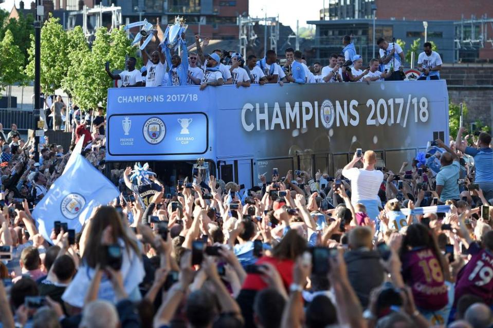 Manchester City hold a parade in 2018 to celebrate the League Cup win and their 100-point Premier League-winning season.