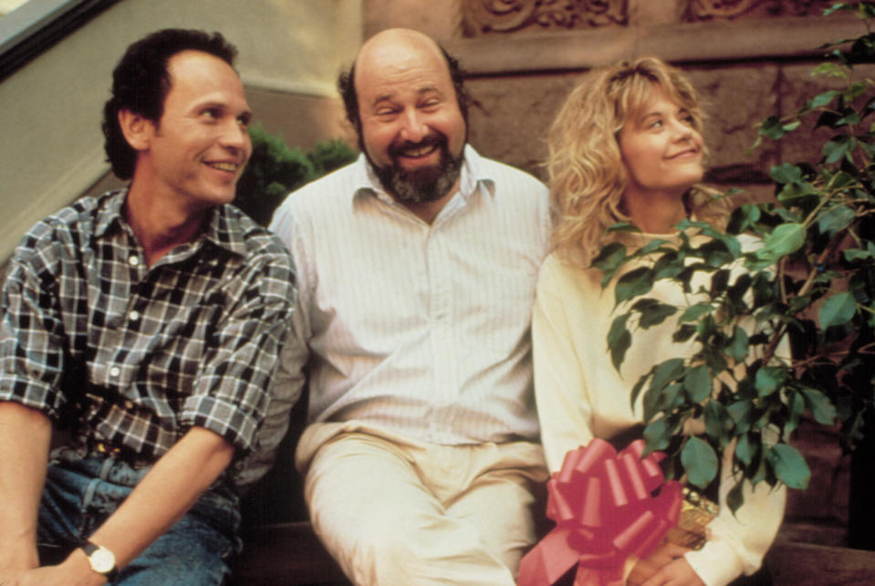 Billy Crystal, Director Rob Reiner, Meg Ryan on set