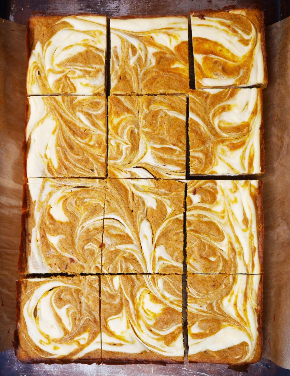 Pumpkin Spice Blondies with Cheesecake Swirl