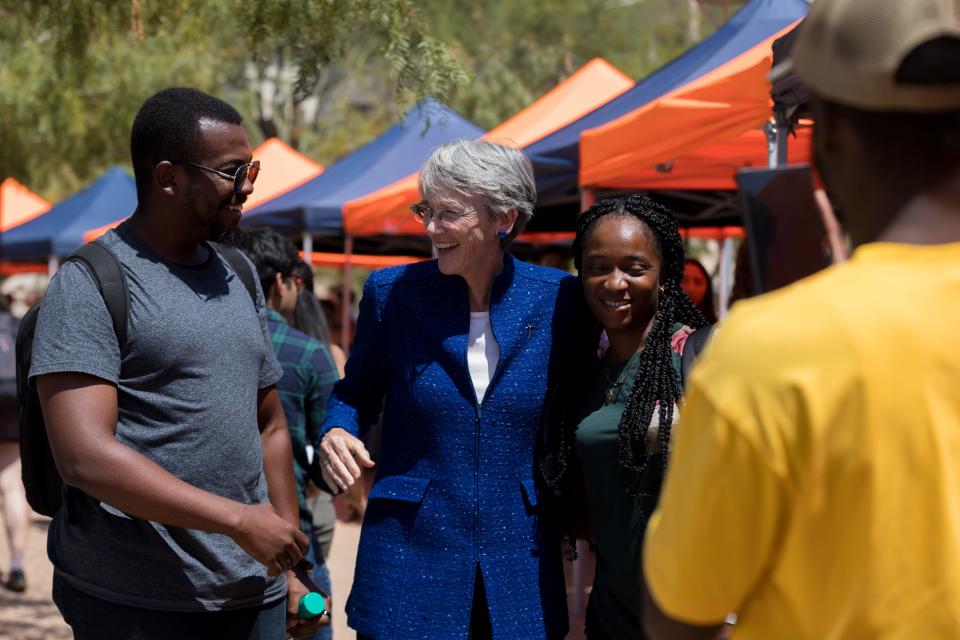 UTEP President Heather Wilson interacts with students and families at Centennial Plaza on Wednesday, Aug. 30, 2023. "Our mission is to increase access to excellent higher education for every student, no matter where they come from and what their background is," she said.