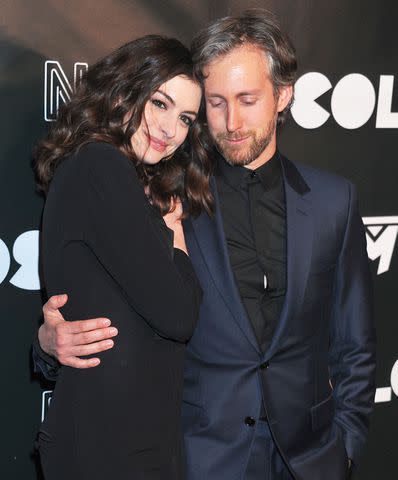 <p>Gregg DeGuire/WireImage</p> Anne Hathaway and husband Adam Shulman arrive at the premiere of Neon's Colossal at the Vista Theatre on April 4, 2017 in Los Angeles, California.