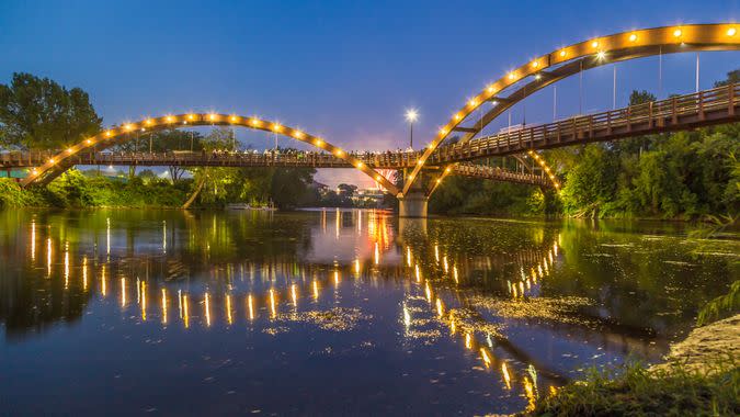 The Tridge is the formal name of a three-way wooden footbridge spanning the confluence of the Chippewa and Tittabawassee Rivers near downtown Midland, Michigan, in the Tri-Cities region.