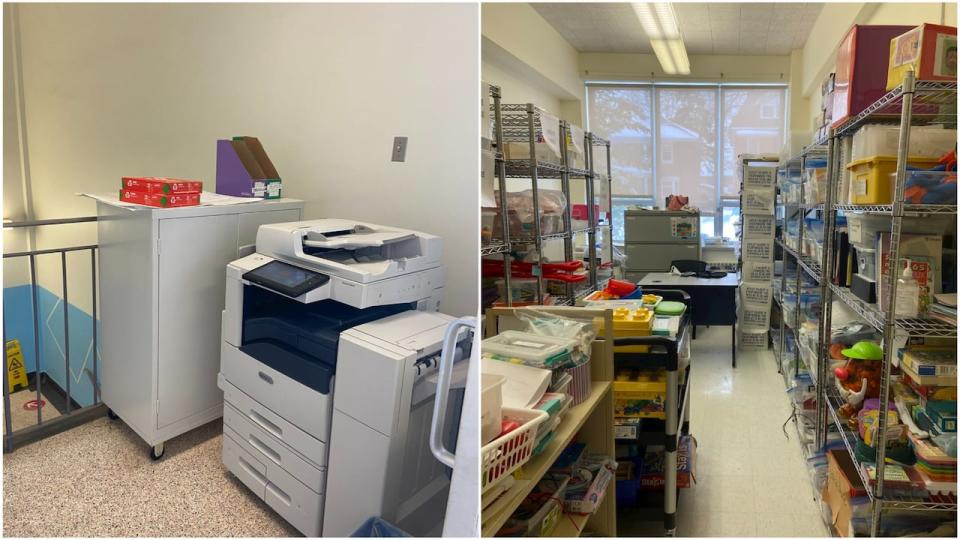 A photocopier in the hallway and a cluttered storage room are examples of overcrowding at École élémentaire publique Louise-Arbour in Ottawa.
