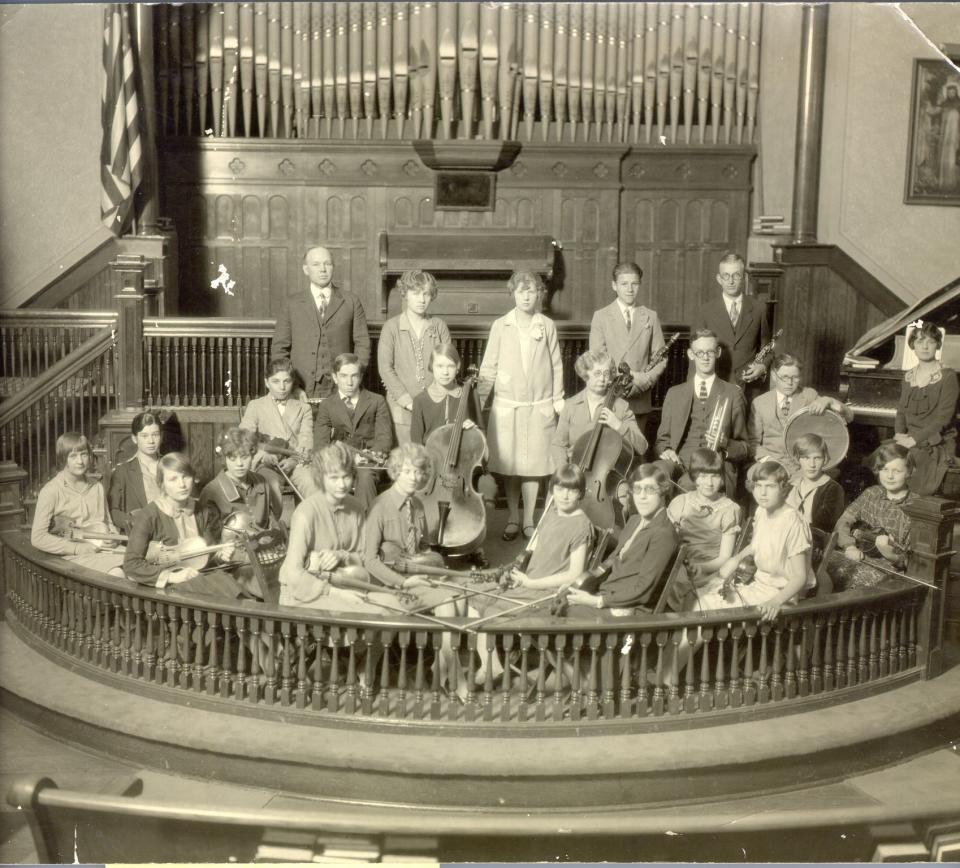 Editha Todd Leonard, third from left, poses with the Fort Collins Concert Orchestra in 1927. Leonard, an accomplished violinist, is credited with starting the first classical orchestra organization in Fort Collins. The orchestra later became the Fort Collins Symphony.