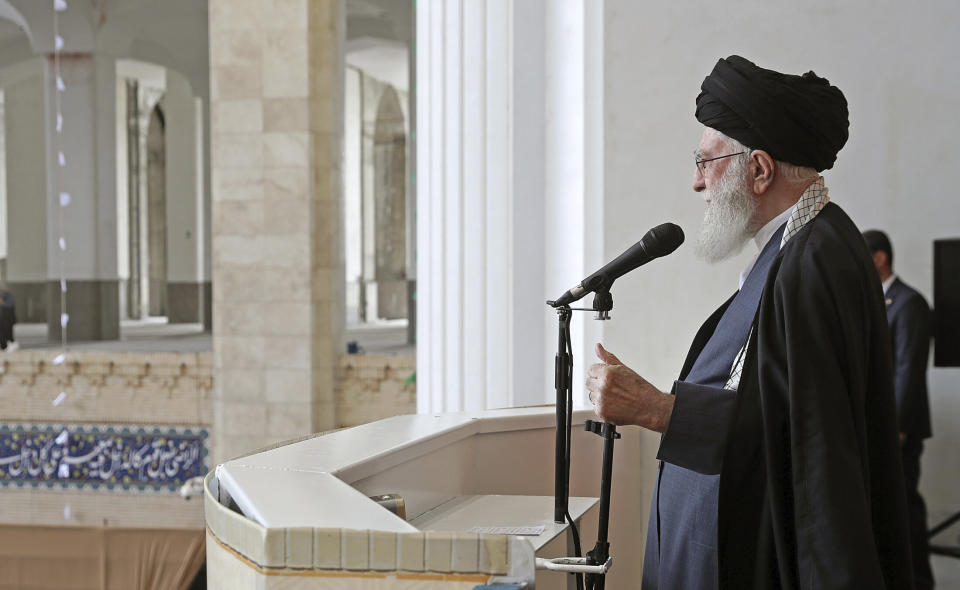 Iranian Supreme Leader Ayatollah Ali Khamenei promised retaliation against Israel during his speech to mark the end of Ramadan on 10 April. (AP)