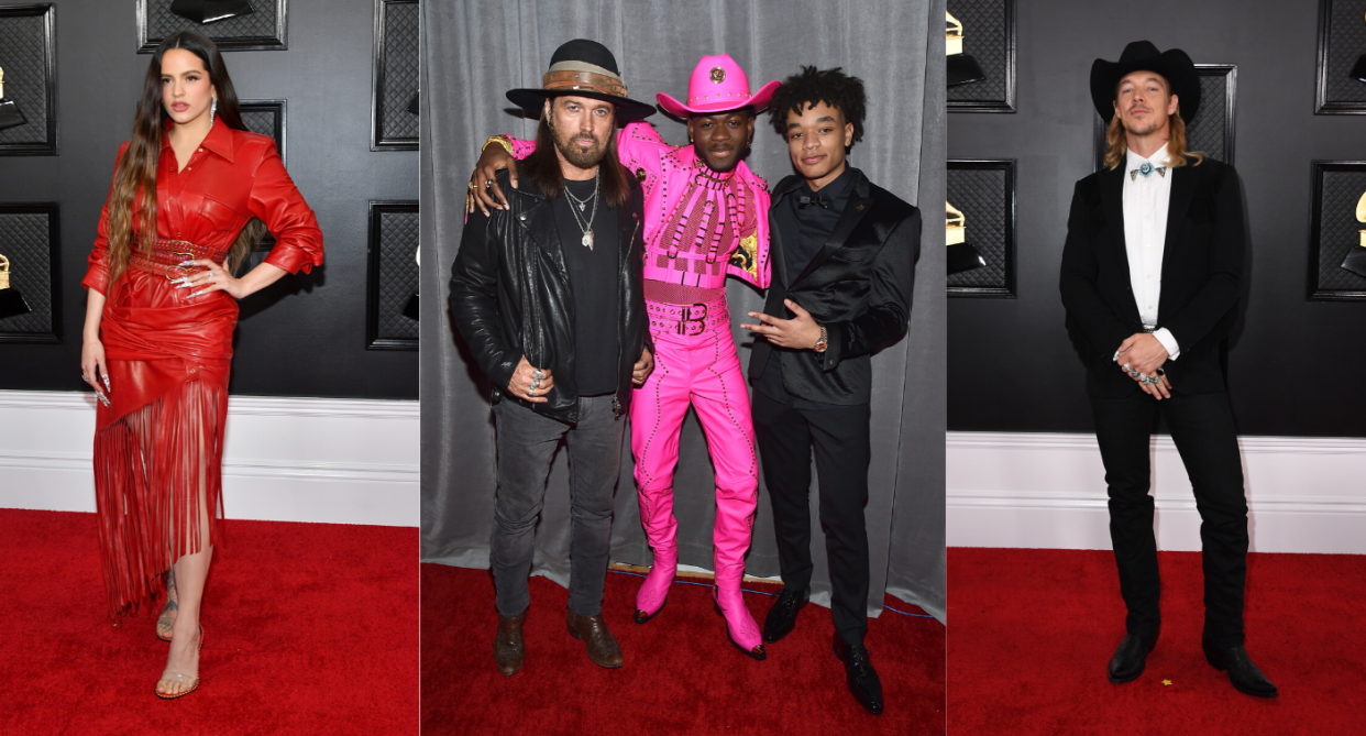 Western fashion at the 2020 Grammy Awards. Images via Getty.