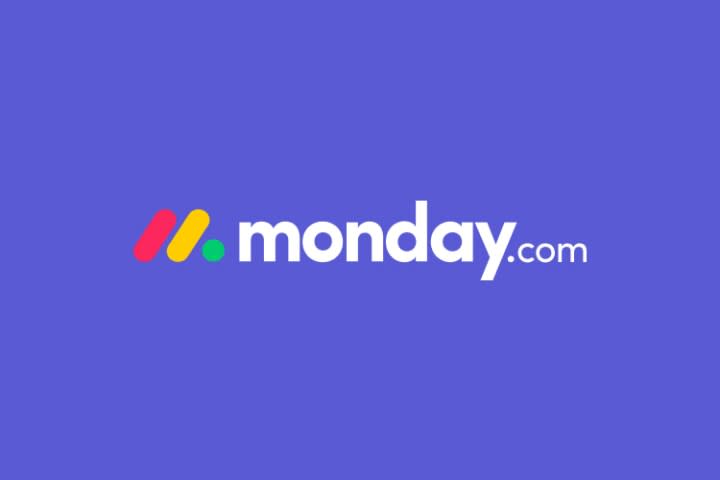 The Monday.com logo on a purple background.