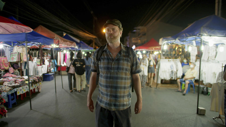 This image released by Peacock shows Rainn Wilson in a scene from "Rainn Wilson and the Geography of Bliss." (Peacock via AP)