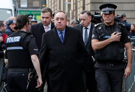 Former First Minister of Scotland Alex Salmond leaves after his court appearance at the Edinburgh Sheriff Court, in Edinburgh, Scotland, Britain January 24, 2019. REUTERS/Russell Cheyne