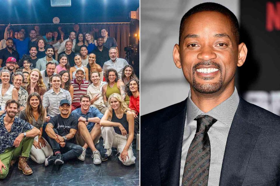 <p>Will Smith/Instagram, Frazer Harrison/Getty</p> Will Smith poses with an acting class in a photo he shared to show his support for the ongoing SAG-AFTRA strike,