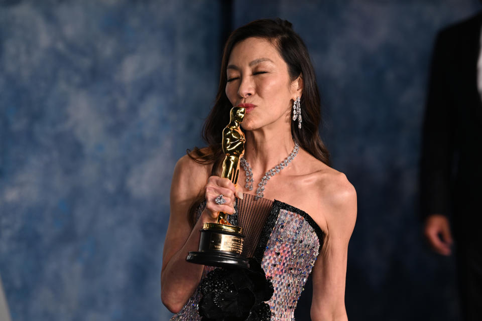 Michelle Yeoh, winner of the Oscar for lead actress, attends the Vanity Fair Oscar Party held at the Wallis Annenberg Center for the Performing Arts in Beverly Hills, Los Angeles, California, USA. Picture date: Sunday March 12, 2023. (Photo by Doug Peters/PA Images via Getty Images)