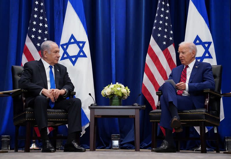 FILE PHOTO: U.S. President Biden meets with Israel's President Netanyahu during UNGA in New York City