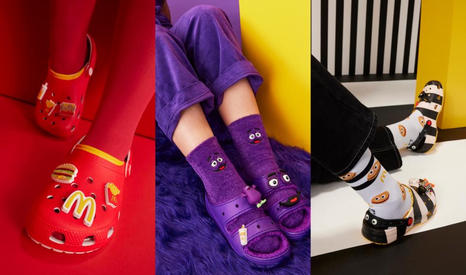 Crocs, McDonald's, footwear, collaboration, clogs, global launch, grimace, hamburglar, birdie,