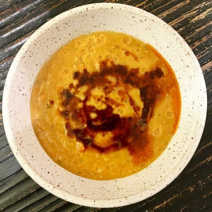 a bowl of turkish red lentil soup