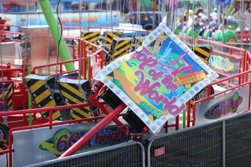 The Star Flyer funfair ride at Planet Fun in Carrickfergus which collapsed on Saturday (PA)