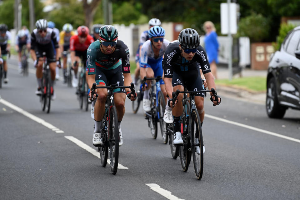 Matthew Dinham (Team DSM) off the front at the Cadel  Evans Great Ocean Road Race