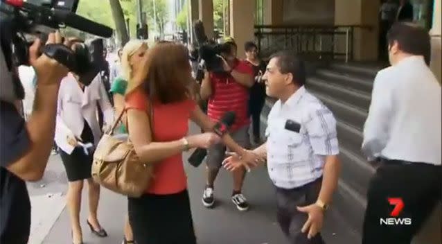 The accused's father was livid when he met with journalists outside the court. Photo: 7 News