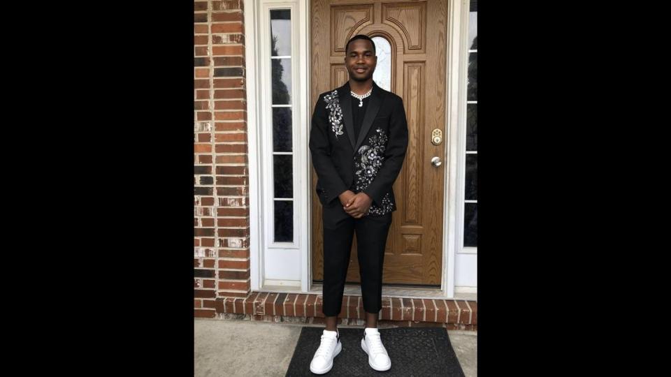 Jaylon McKenzie on the day he was shot leaving a graduation party in Venice. He’s wearing the shoes and jade necklace his mother bought him for the occasion.