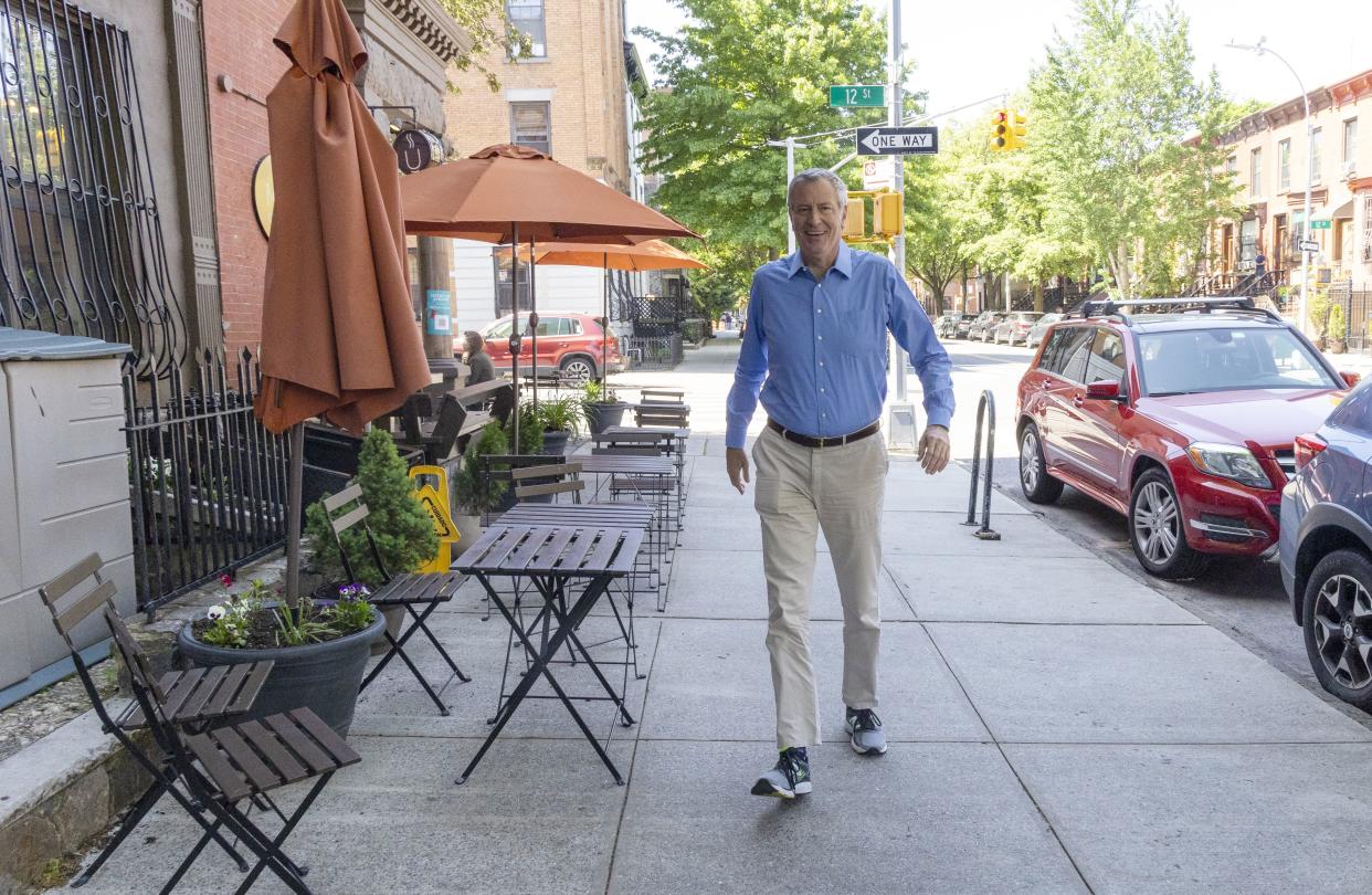 Former New York City Mayor Bill de Blasio is pictured in Park Slope, Brooklyn, New York on Monday, May 23, 2022. 