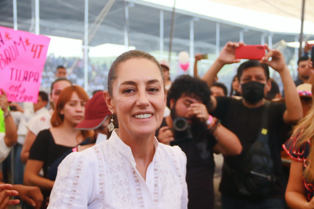 Claudia Sheinbaum durante un evento en Izúcar de Matamoros, Puebla. (Carlos Santiago /Getty Images)