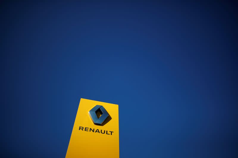 FILE PHOTO: The logo of Renault carmaker is pictured at a dealership in Les Sorinieres