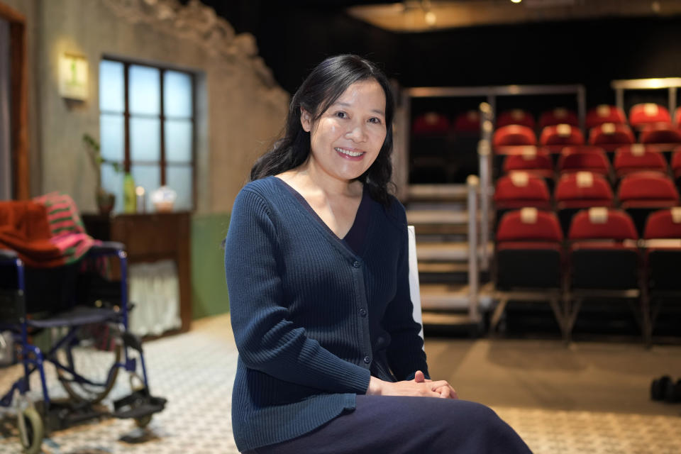 Rowena He poses for a photograph after the play "May 35th," in London, Thursday, May 30, 2024. As the 35th anniversary of Beijing's Tiananmen Square crackdown neared, Rowena He, a prominent scholar of the bloody chapter of modern China, was busy flying between the United States, Britain and Canada to give a series of talks. Each was aimed at speaking out for those who cannot. (AP Photo/Kin Cheung)