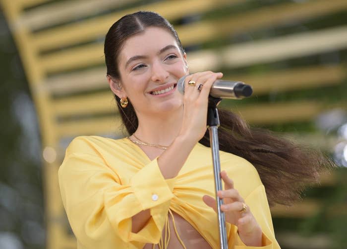 A closeup of Lorde performing