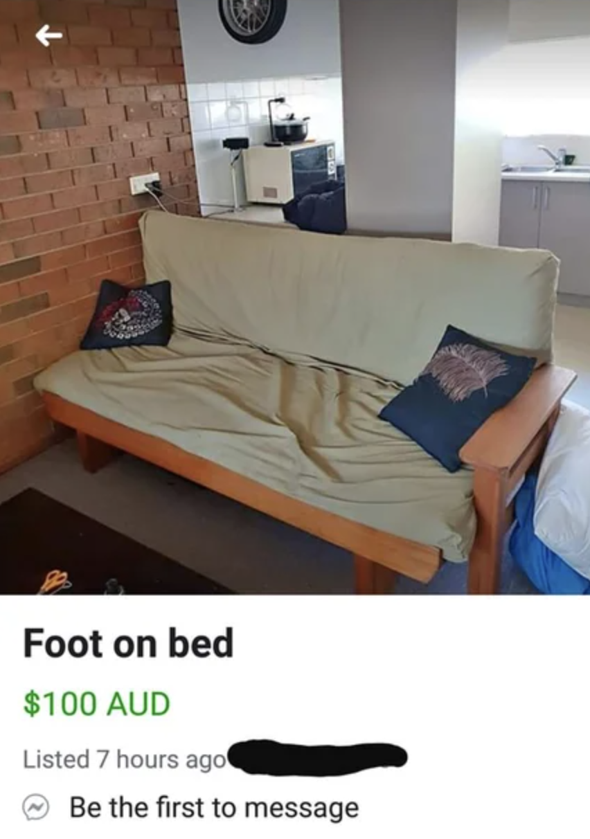 Marketplace ad reading, "Foot on bed"