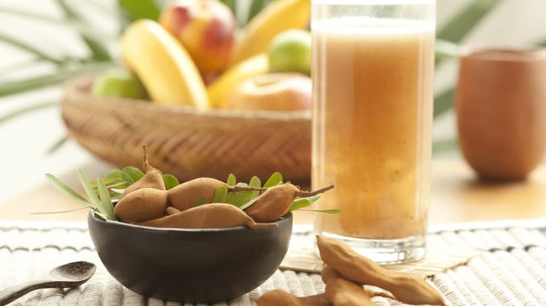 Tamarind pods and juice