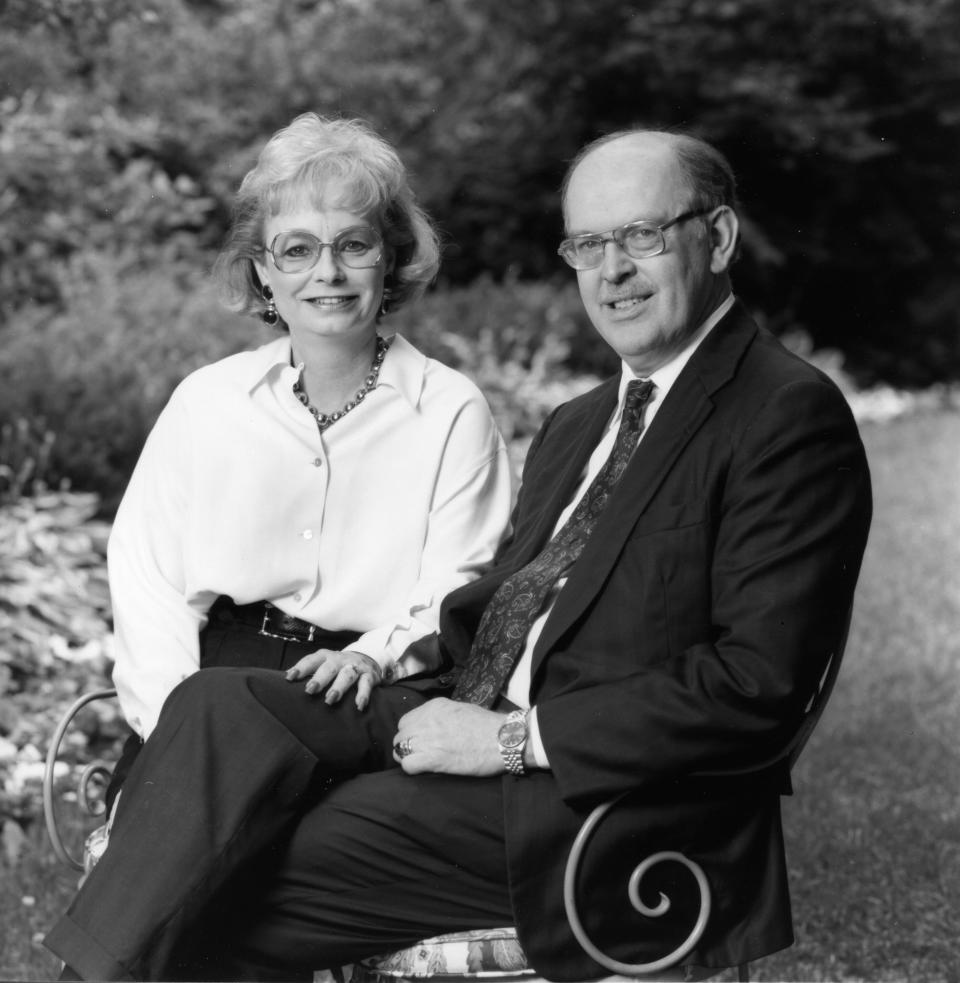 Joanne McPherson, left, wife of former Michigan State University President Peter McPherson, right, died on Thursday.