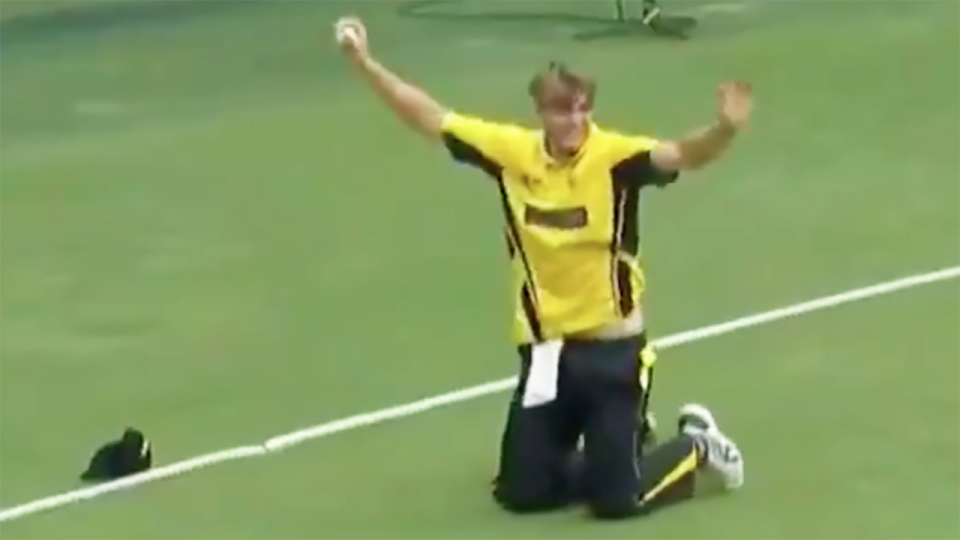 Cameron Green celebrates after holding on to an incredible boundary line catch for Western Australia against Queensland in the Marsh Cup.