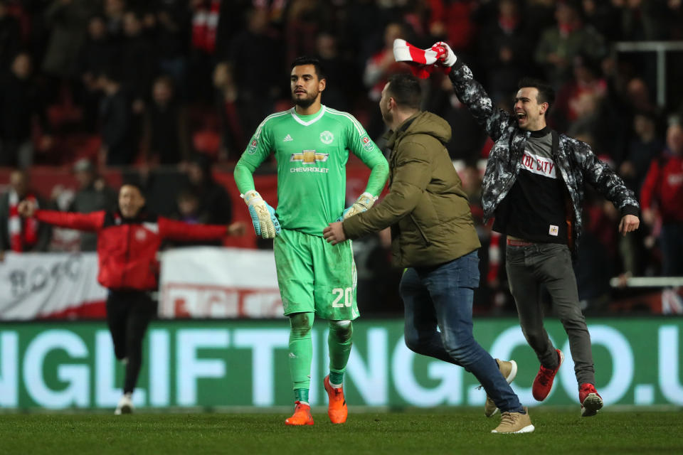 <p>There was embarrassment along the way. United lost the Carabao Cup quarter final against Championship side Bristol City (Getty) </p>