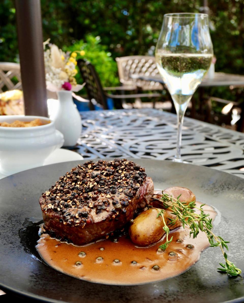 Filet Aux Poivres is a signature entree at La Nouvelle, which opened Tuesday in the historic Jefferson House at 102 Bridge St. in the Lincolnville neighborhood of St. Augustine. The bistro is the third restaurant from well-known St. Augustine Chef Michael Lugo