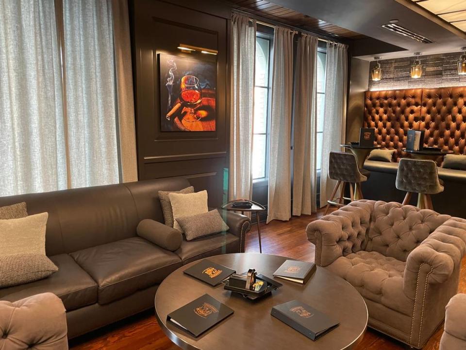 The third floor at Thompson’s Bookstore is now a cigar lounge, with a full bar attached.