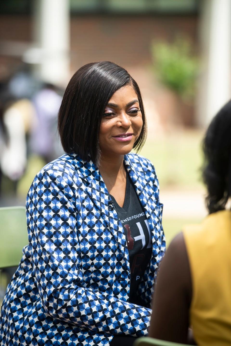 Actor Taraji P. Henson talks about mental health Friday during the opening of the She Care Wellness Pods on the campus of Alabama State University in Montgomery.