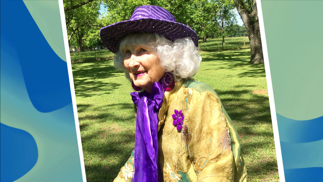 Betty McDonald, 91, has been modeling her favorite outfits during lockdown. (Photo: Courtesy of Kim Taylor)