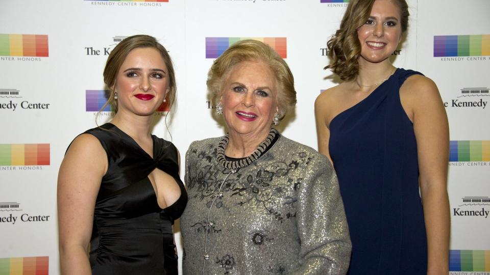 Mandatory Credit: Photo by Ron Sachs/Pool/EPA-EFE/Shutterstock (9254508af)Jacqueline MarsArrivals - 2017 Kennedy Center Honors Formal Artist's Dinner, Washington, USA - 02 Dec 2017US business magnate Jacqueline Mars (C) and her granddaughters, Graysen Airth (L) and Katherine Burgstahler (R) arrive for the formal Artist's Dinner honoring the recipients of the 40th Annual Kennedy Center Honors hosted by United States Secretary of State Rex Tillerson at the US Department of State in Washington, DC, USA, 02 December 2017.