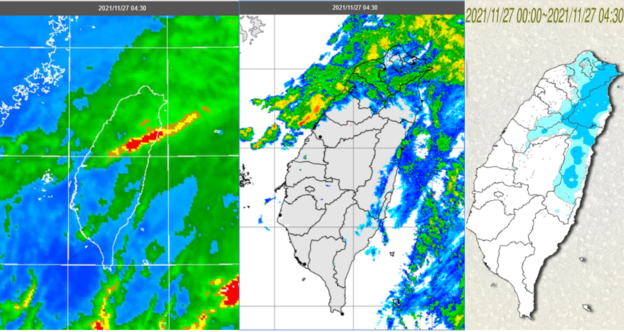 今日東北季風影響，北部、東半部有局部雨，中部山區有零星降雨，中南部多雲時晴。（圖／翻攝自老大洩天機）