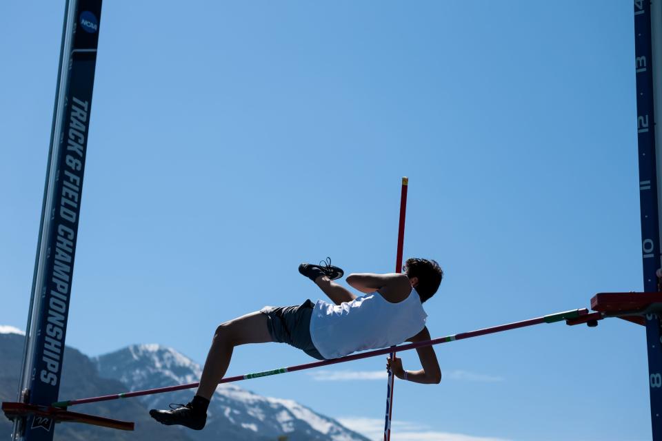 An athlete competes in pole vault at the Utah high school track and field championships at BYU in Provo on Thursday, May 18, 2023. | Spenser Heaps, Deseret News