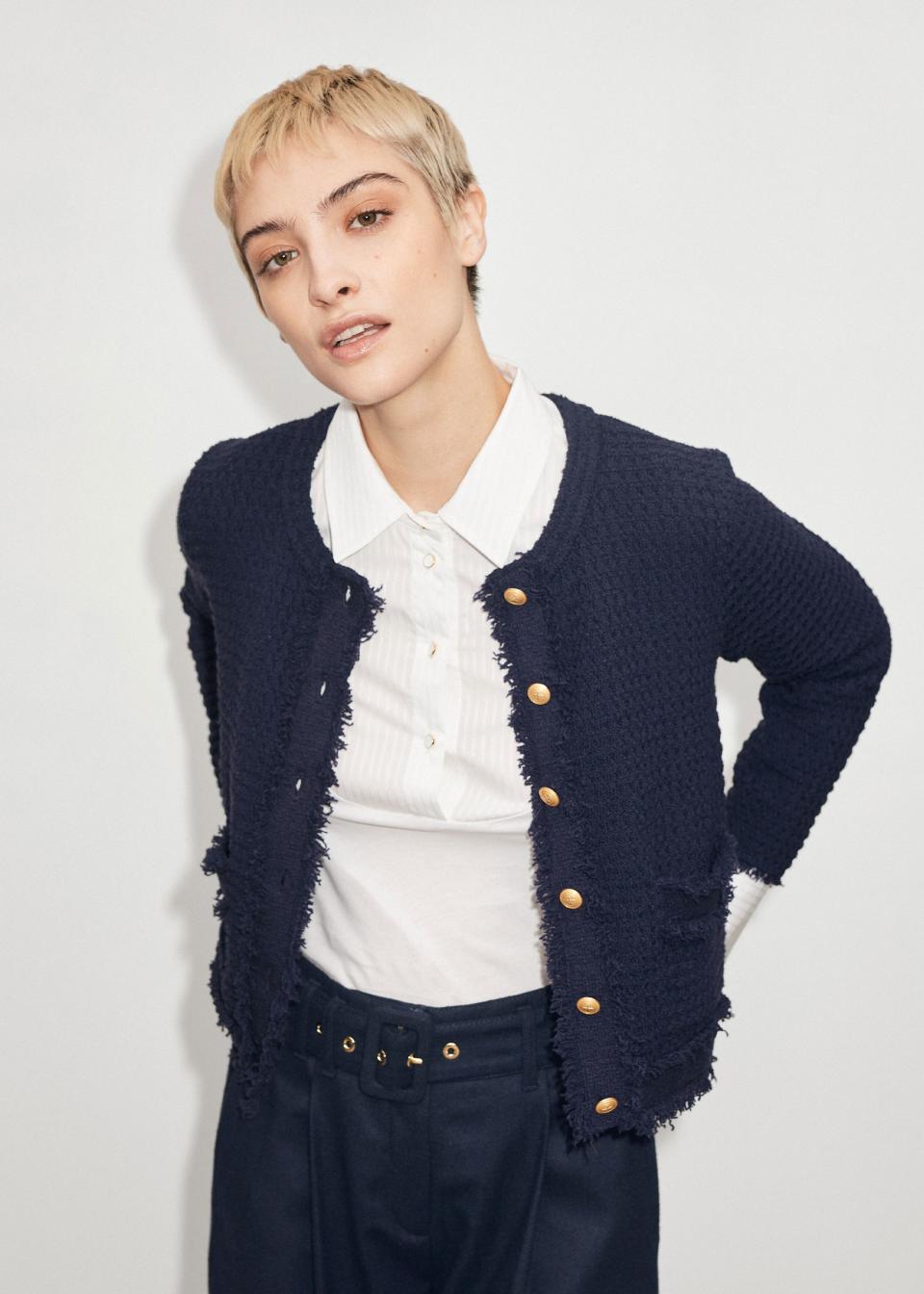 2) Cropped Bouclé Knit Jacket