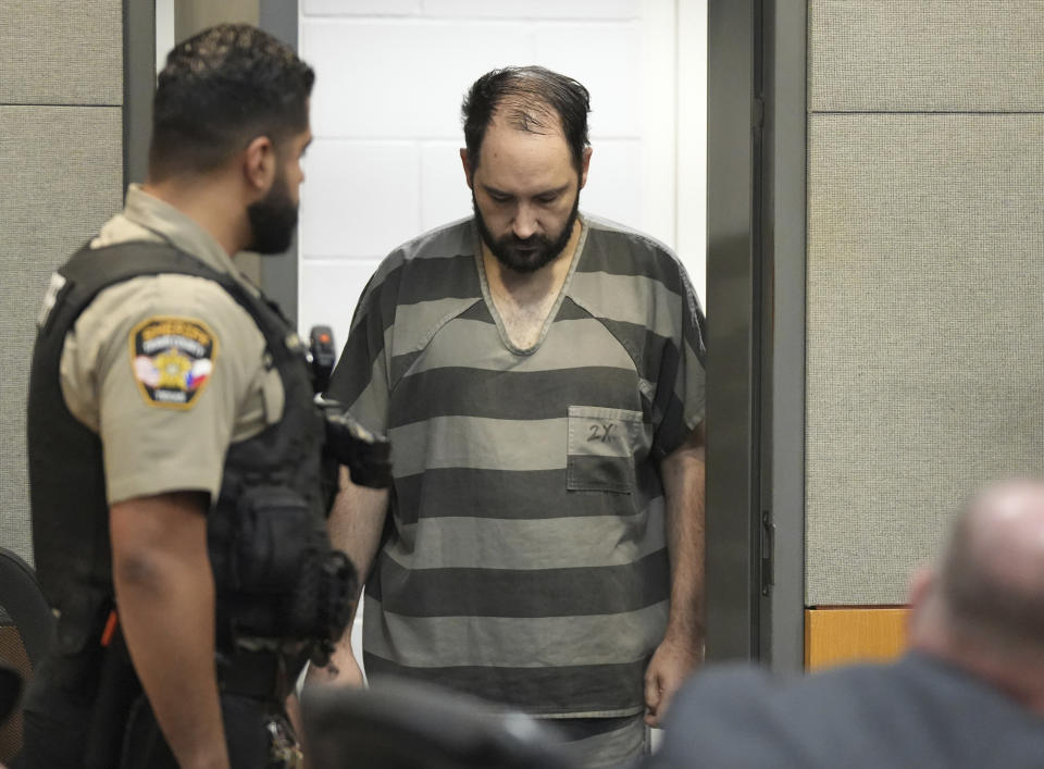 Daniel Perry enters the courtroom at the Blackwell-Thurman Criminal Justice Center in Austin, Texas, on Wednesday May 10, 2023. Perry was sentenced to 25 years for the murder of Garrett Foster during a Black Lives Matter protest in July 2020. (Jay Janner/Austin American-Statesman via AP, Pool)