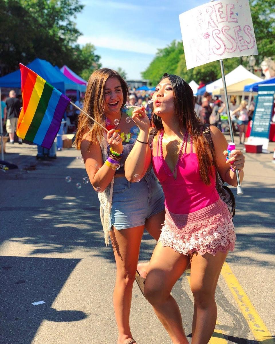 Jamie Park offered up free kisses at Lansing Pride, which she attended with her friend Brooke Hansen in 2018.