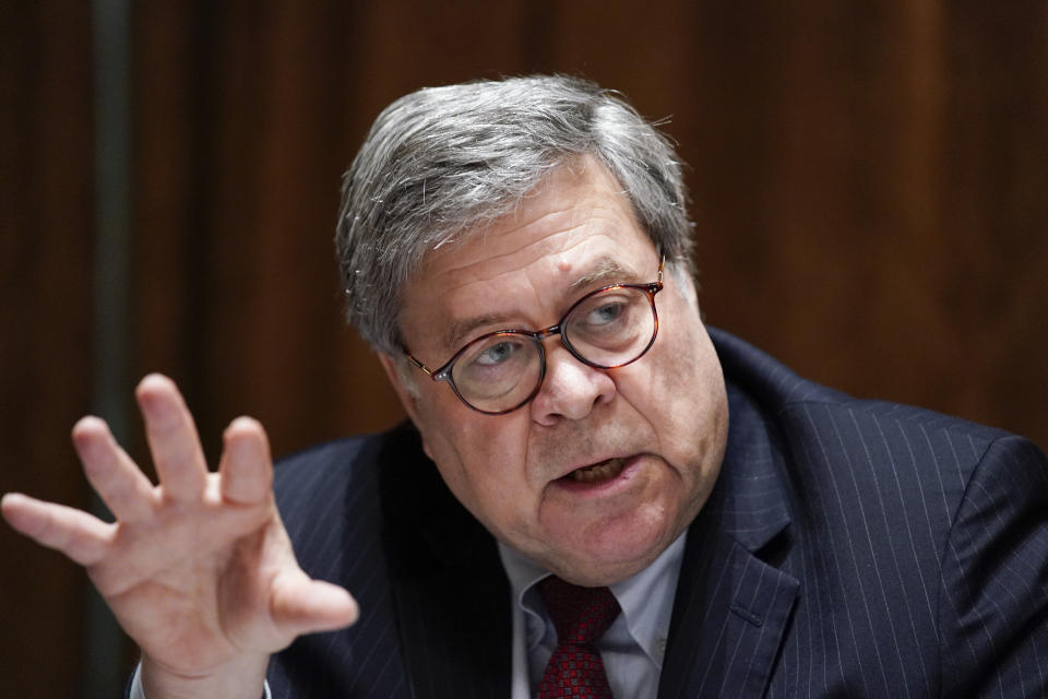 Attorney General William Barr speaks during a roundtable with President Donald Trump on June 15, 2020, in Washington. (Evan Vucci/AP)                                                                                                                           