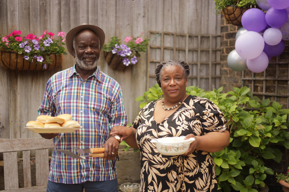 Joseph Marcell and Llewella Gideon as Queenie’s grandparents