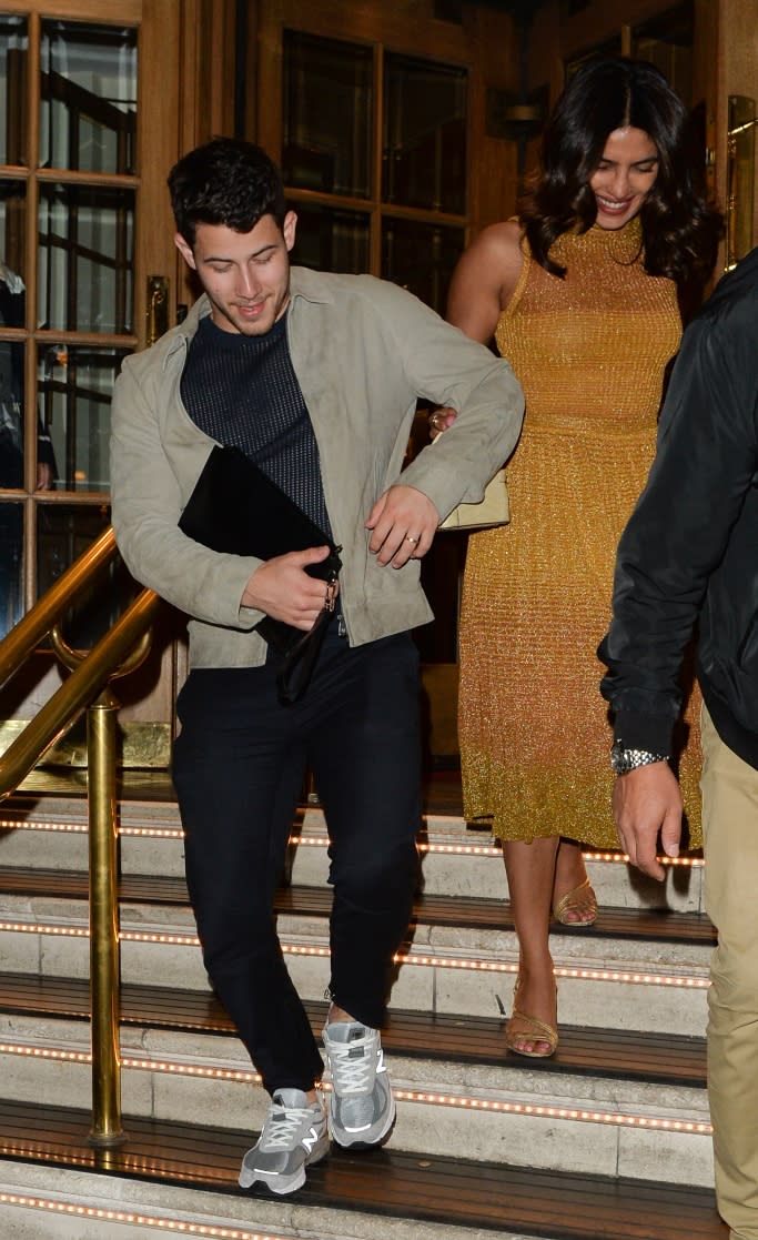 Nick Jonas and Priyanka Chopra, new balance, gold sandals