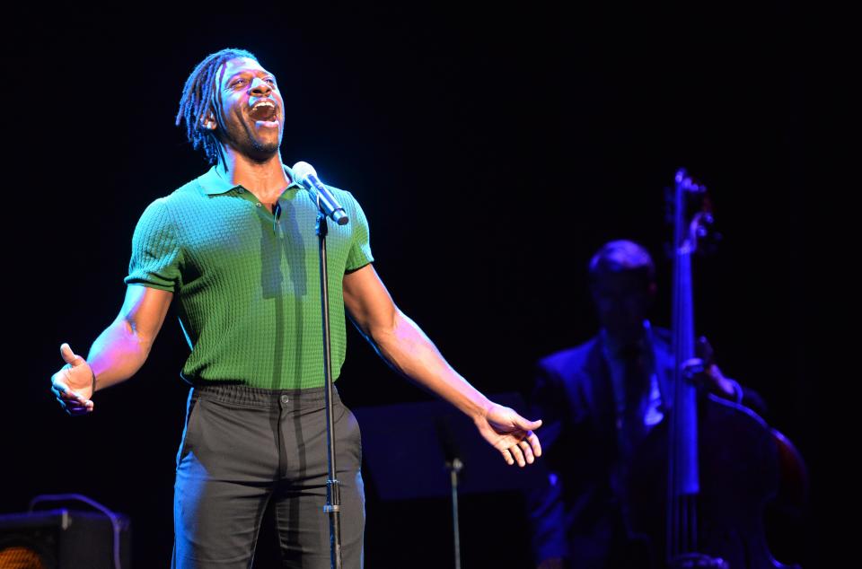 Actor Curtis Bannister, who performed in the world premiere of "Twelve Angry Men: A New Musical" last year at Theatre Latté Da in Minneapolis, performs Monday a song from the show during the Asolo Rep's announcement of the six productions for the 2023-24 season. "Twelve Angry Men: A New Musical" is scheduled for May 11 through June 9, 2024..