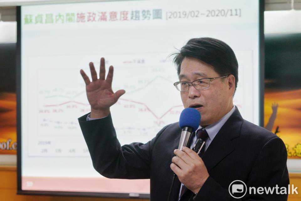 台灣民意基金會董事長游盈隆今（24）天召開11月民調記者會。   圖：張良一/攝