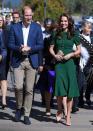 <p>Duchess Kate wore a green Dolce & Gabbana dress while visiting Kelowna, British Columbia.</p>