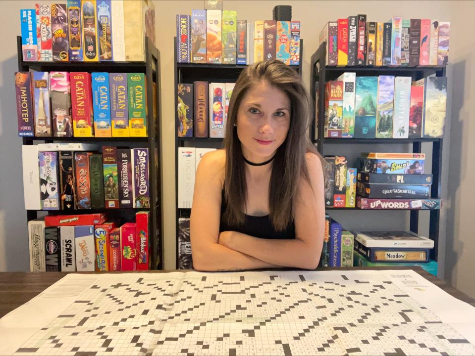 Amanda Rafkin is USA TODAY newest crossword puzzle editor. Rafkin, who lives in Los Angeles, is surrounded by some of the many books and board games in her vast collection. She also is a concert pianist.